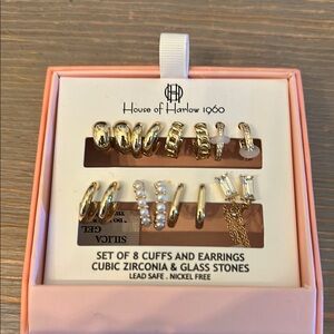 House of Harlow 1960 Gold and Pearl Cuff Earrings Set